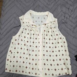 Sleeveless Cream and Brown Embroidered Women's Top